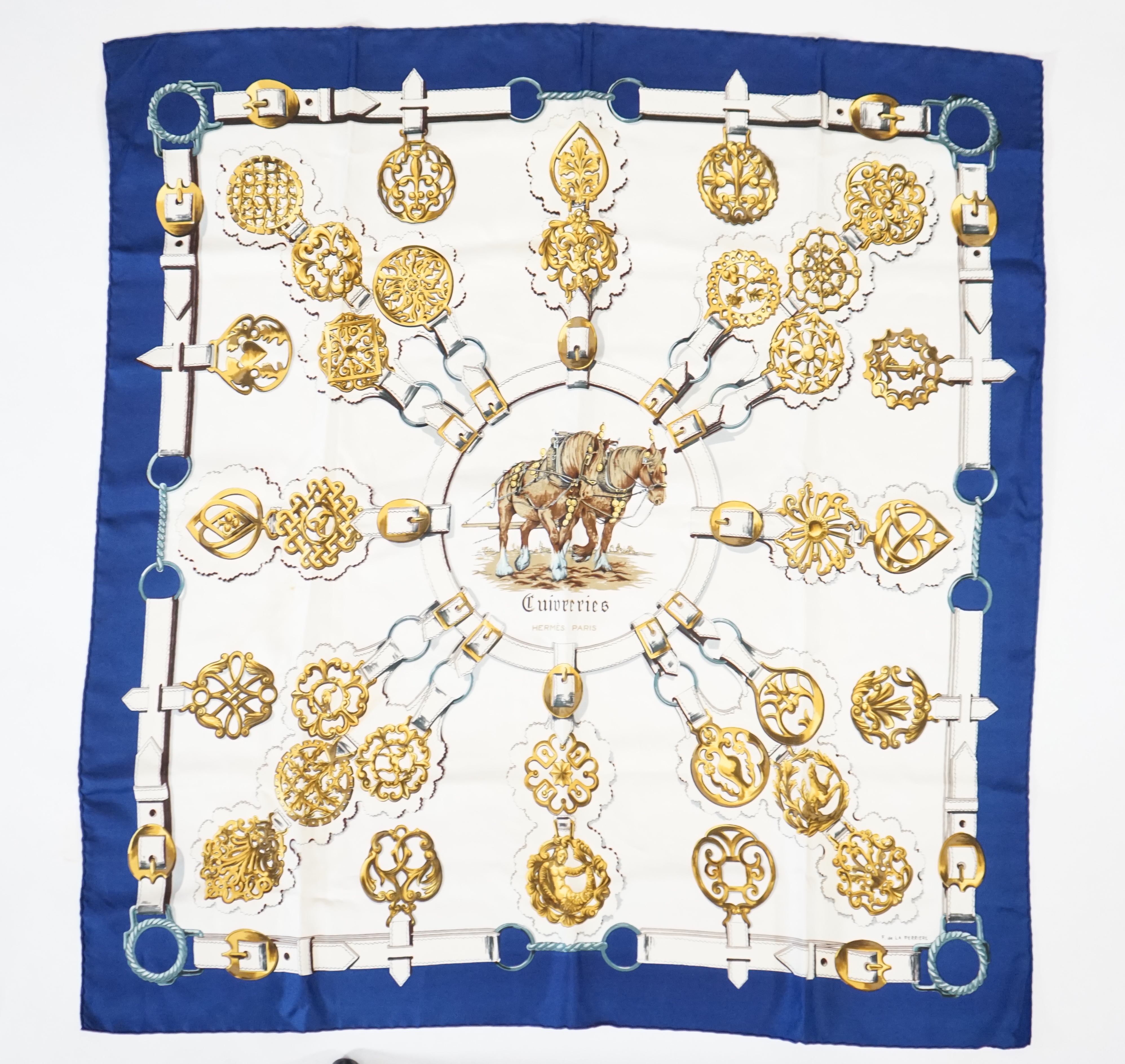 A Hermès Vintage Equestrian Silk Scarf, 